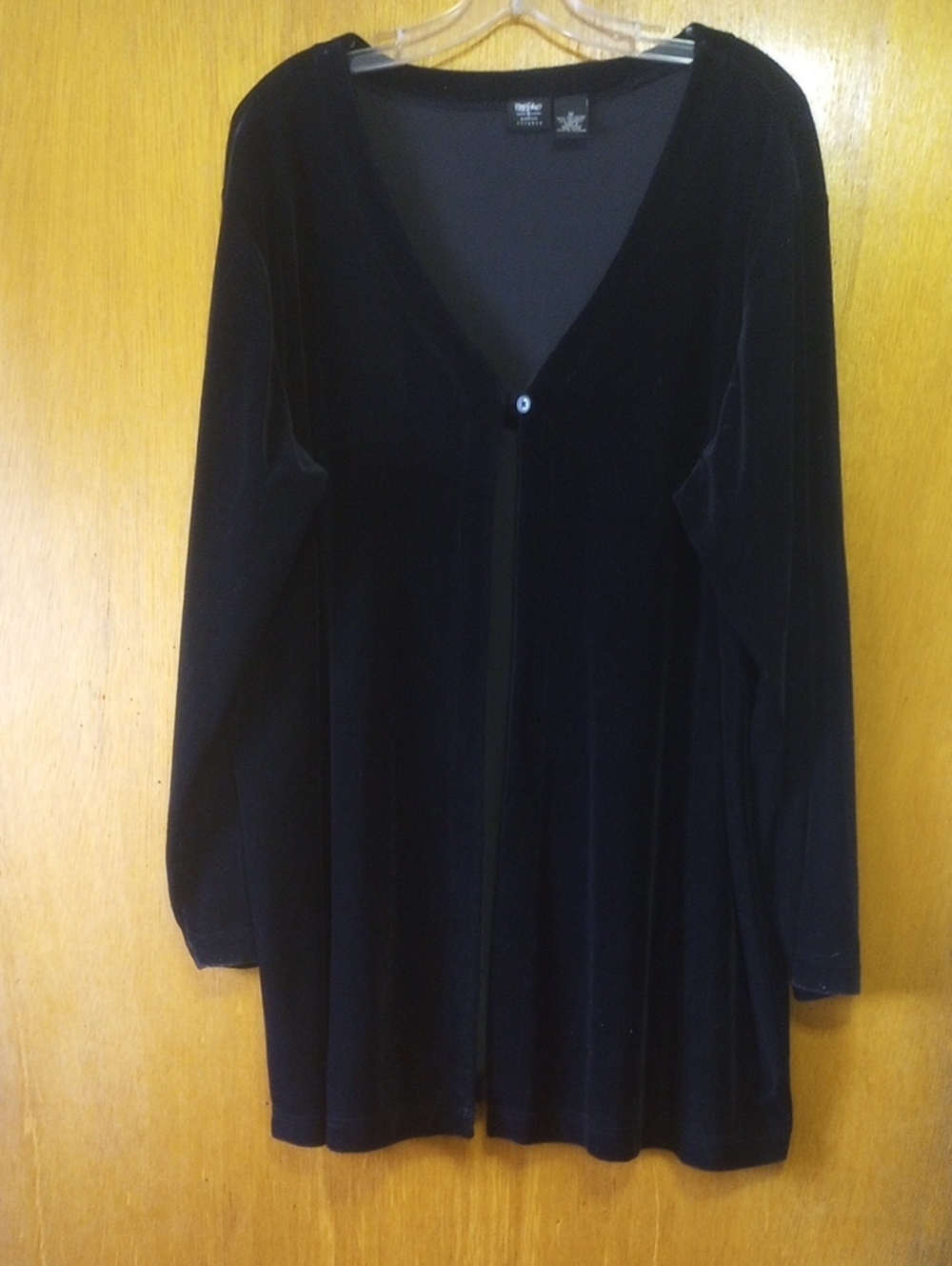 Mossino Neutral Black Velvet Stretch Polyester & Spandex Plus Size Jacket, 1X